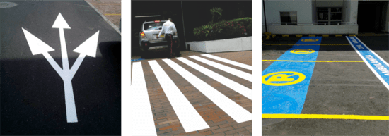 Señalización vial de pintura en carretera para manejo trafico vehicular