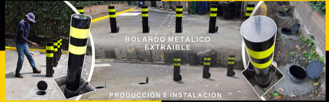 bolardo metálico extraíble en la señalización vía